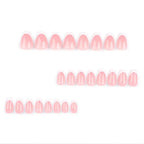 24-piece set of Nova Mart minimalist press-on nails with short almond and oval French tips for natural nail enhancement.