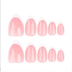 Set of 24 minimalist press-on nails featuring short almond and oval French tips from Nova Mart for beauty and nail care.