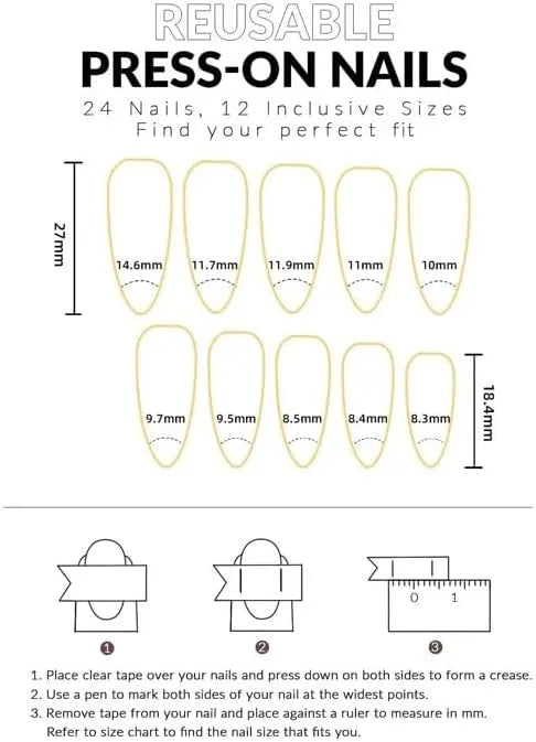 24 PCS Press On Nails – Almond Ballerina Shapes