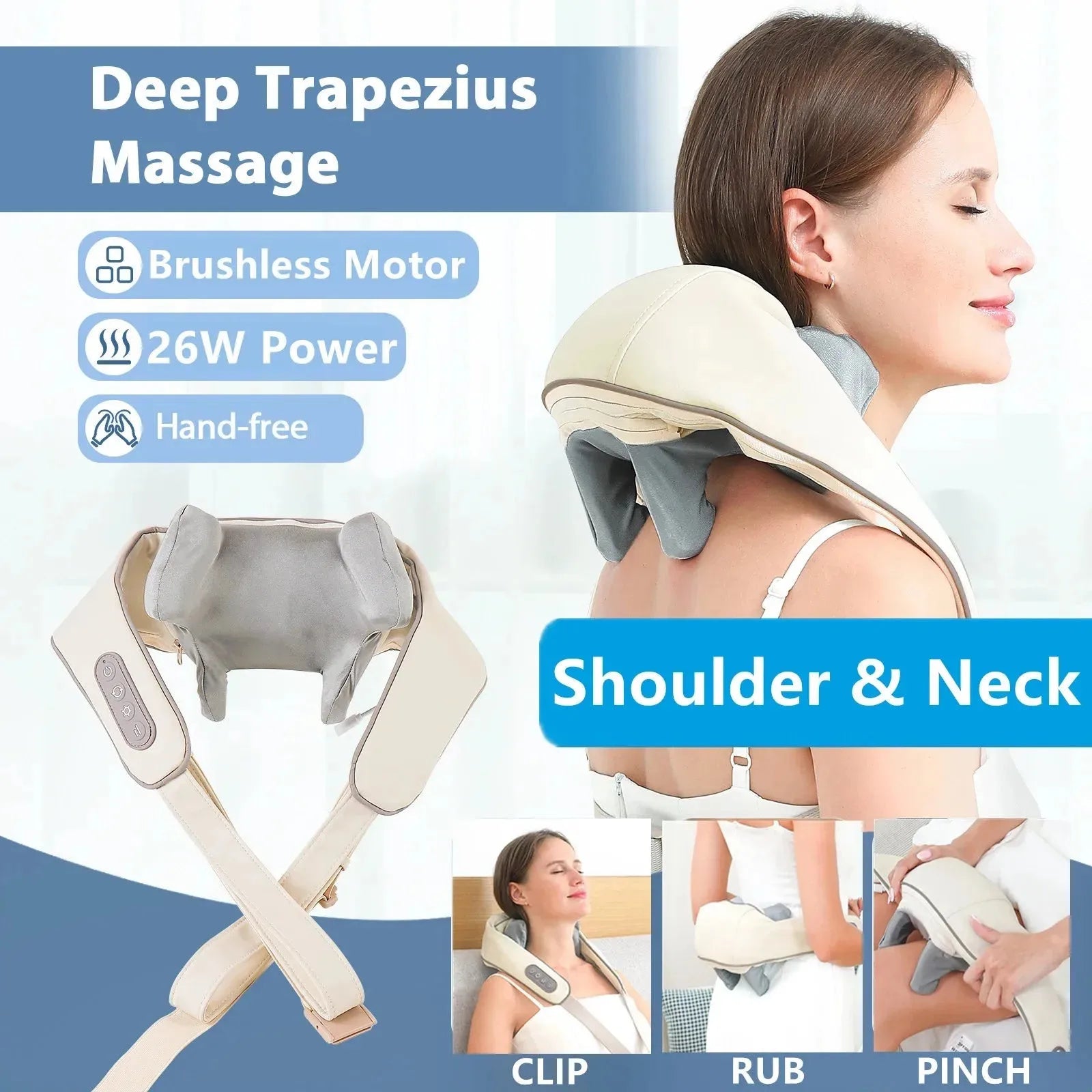 Nova Mart 26W wireless neck and shoulder massage shawl with kneading nodes for relaxation and pain relief.