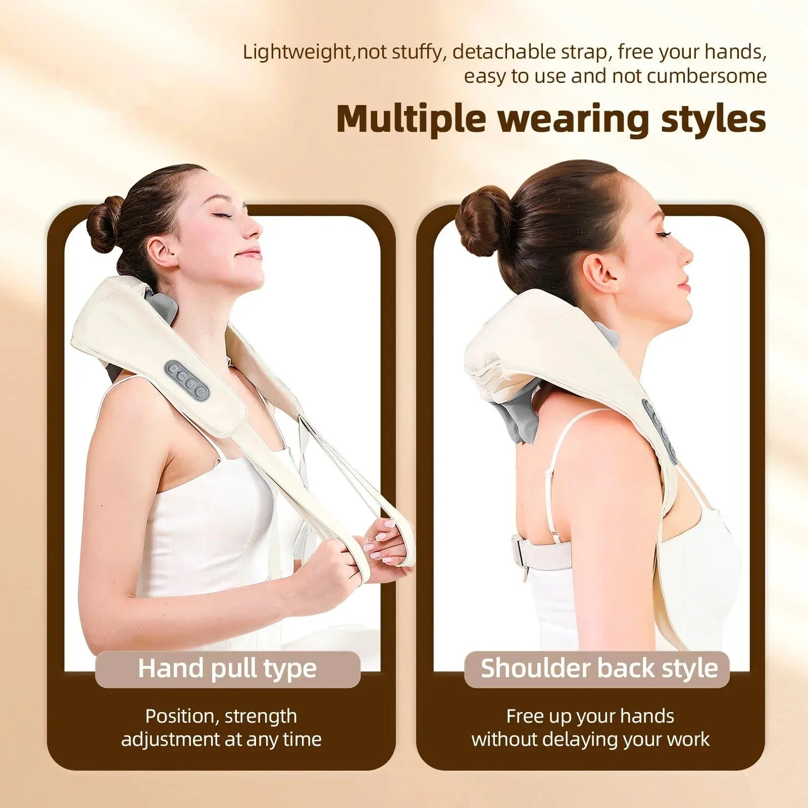 Wireless neck and shoulder massage shawl by Nova Mart, showing the portable massager with kneading nodes on soft fabric.