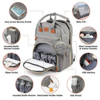 Nova Mart 3-in-1 diaper bag backpack with foldable baby bed, showing spacious compartments and ergonomic design for parents.