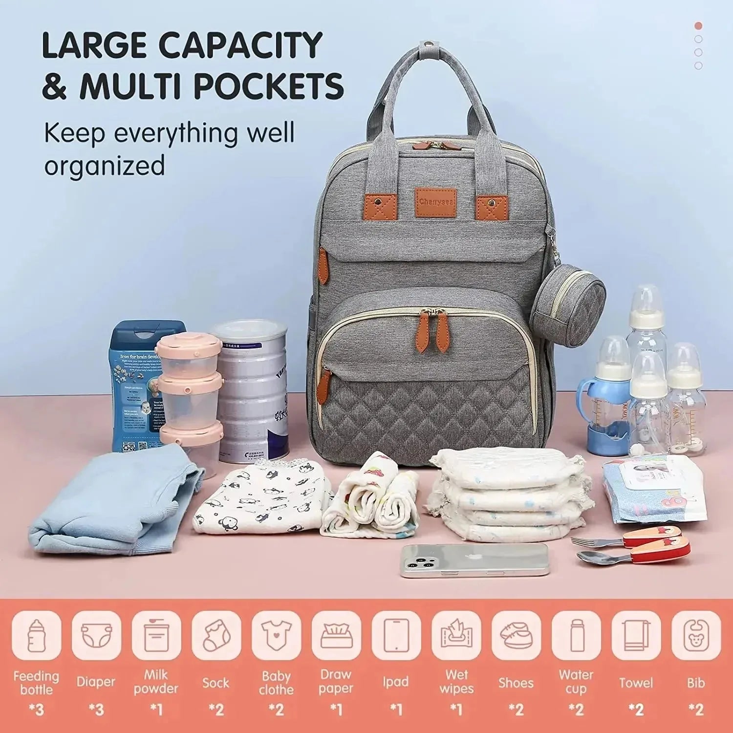 Nova Mart 3-in-1 diaper bag backpack with foldable baby bed, spacious and stylish for parents on the go.