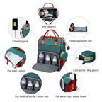 Nova Mart 3-in-1 diaper bag backpack with foldable baby bed, featuring multiple compartments and a convenient design for parents.