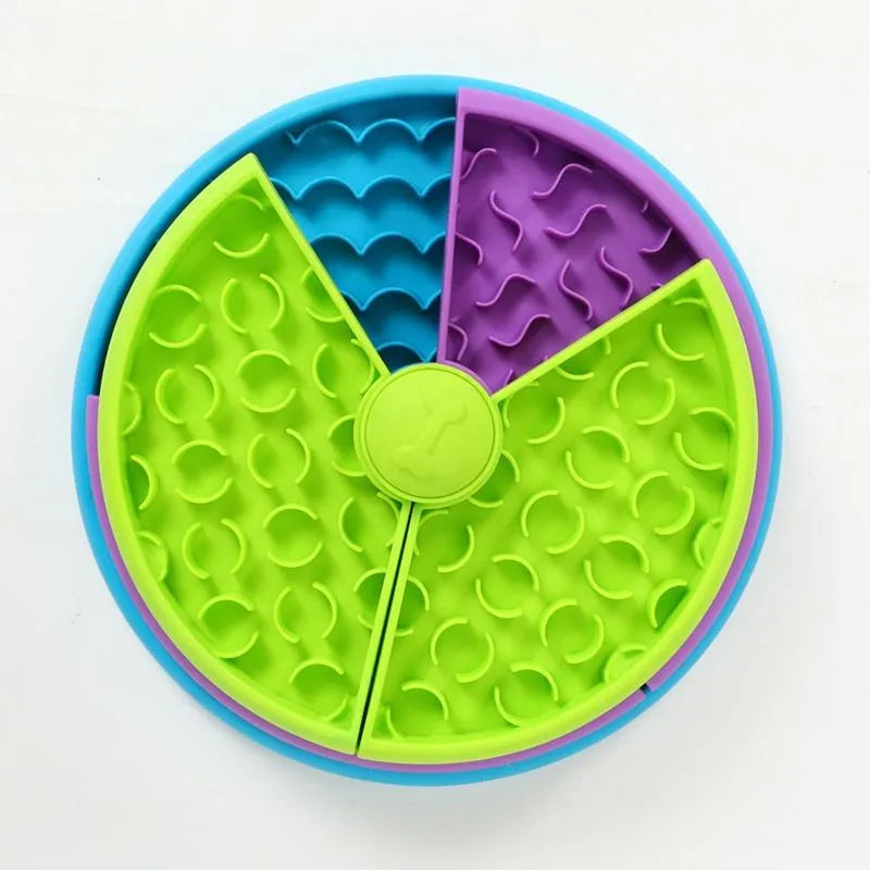 Nova Mart 3-in-1 interactive pet slow feeder bowl with lick mat and puzzle features for engaging pet care.