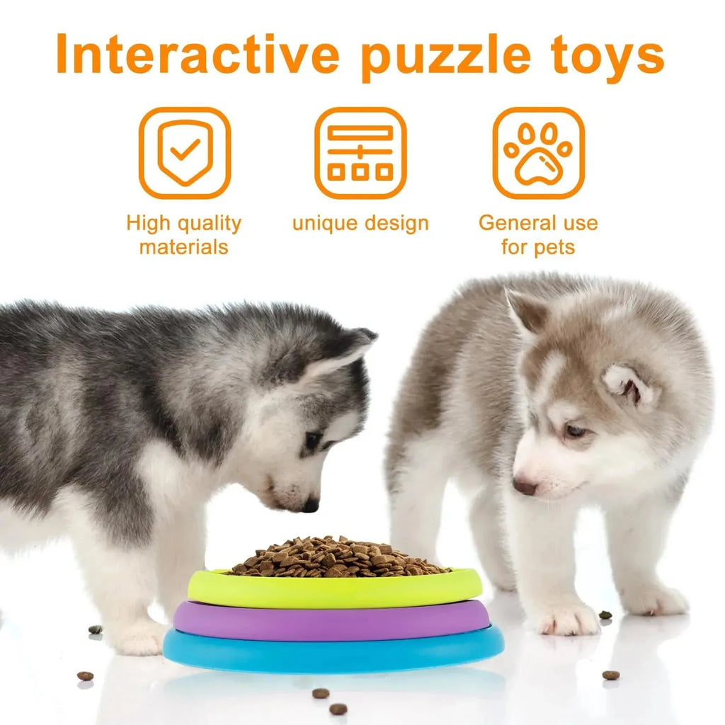 Nova Mart 3-in-1 interactive pet slow feeder bowl with lick mat and puzzle for engaging pet feeding and mental stimulation.