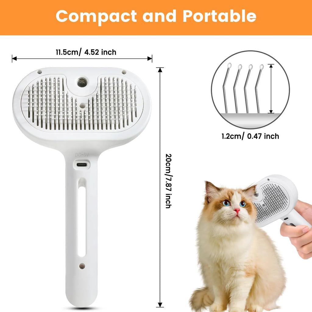 Nova Mart 3-in-1 Pet Steam Brush for cats and dogs, spray grooming comb with steam function for gentle pet hair care.