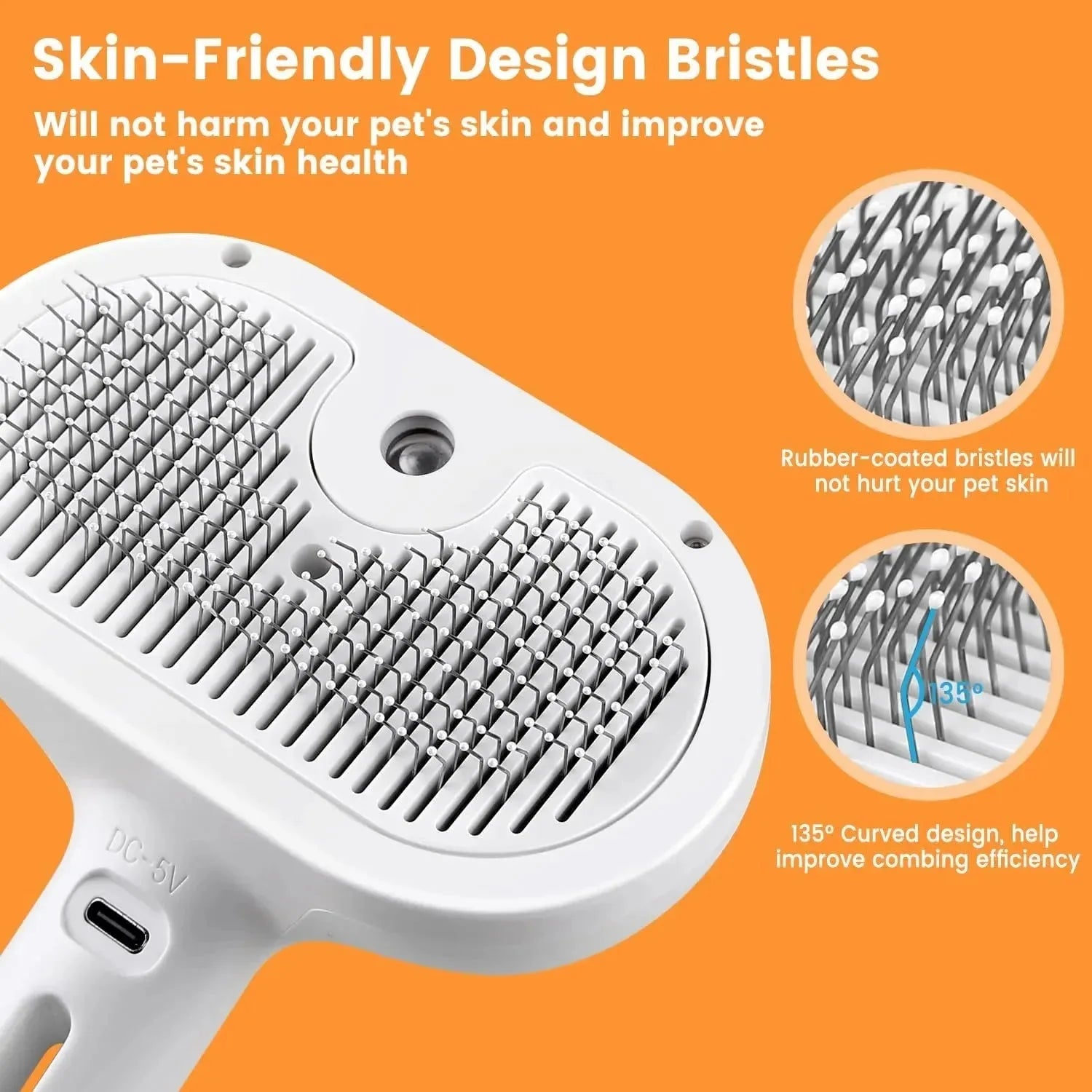 Pet care: Nova Mart 3-in-1 steam grooming comb for cats and dogs, showing the brush with steam spray feature and ergonomic handle.