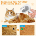 Nova Mart 3-in-1 Pet Steam Brush for cats and dogs, showing a handheld grooming comb with steam venting and adjustable settings.
