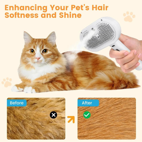 3-in-1 Pet Steam Brush – Water Mist Grooming System