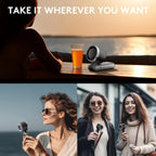 Nova Mart 3-in-1 portable handheld turbo fan with 5-speed settings and 2500mAh battery, shown in use.