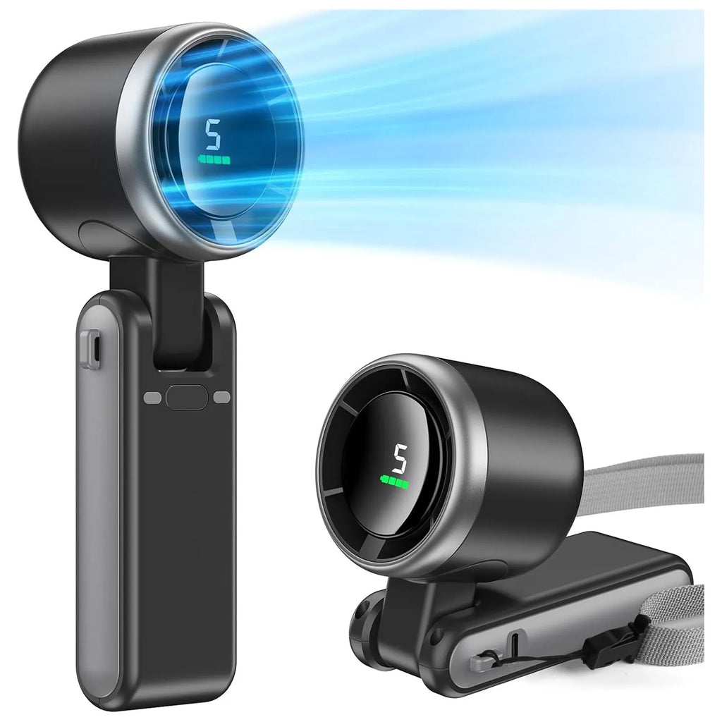 Nova Mart 3-in-1 portable handheld turbo fan with 5-speed settings and 2500mAh battery, featuring adjustable blades and ergonomic handle.