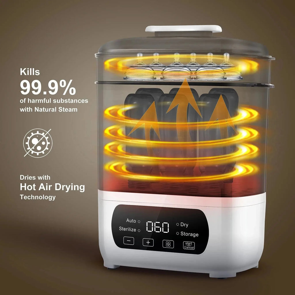 Nova Mart 4-in-1 baby bottle sterilizer and dryer with LED touch control, steam sanitizing, auto shut-off, for all bottle types