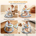 Colorful 4-in-1 safety baby walker with music, lights, and toy panel by Nova Mart, featuring a sturdy frame and engaging activities for toddlers.