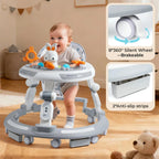 Nova Mart 4-in-1 safety baby walker with music, lights, and toy panel, featuring colorful design and sturdy frame.