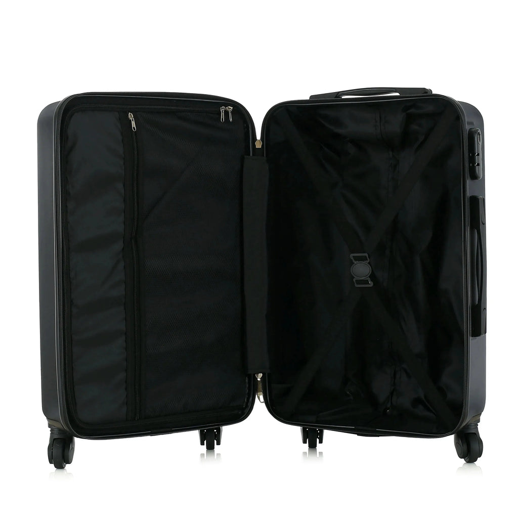 Set of four ABS hardside luggage pieces with a cosmetic case, durable travel luggage set by Nova Mart.
