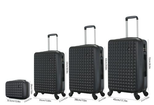 4-Piece ABS Hardside Spinner Luggage – 360-degree Spinner 4 Sizes