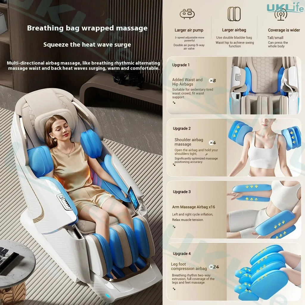 Nova Mart 4D SL-Track Zero Gravity Massage Chair showing sleek black design with full-body cushions and advanced massage rollers