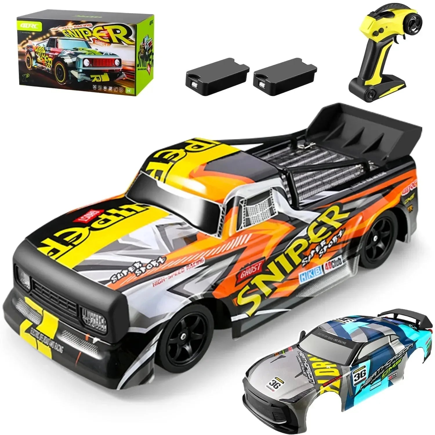 Nova Mart 4WD High Speed RC Drift Car with 30KM/H speed and 2.4G remote control, shown on a smooth surface with colorful details.