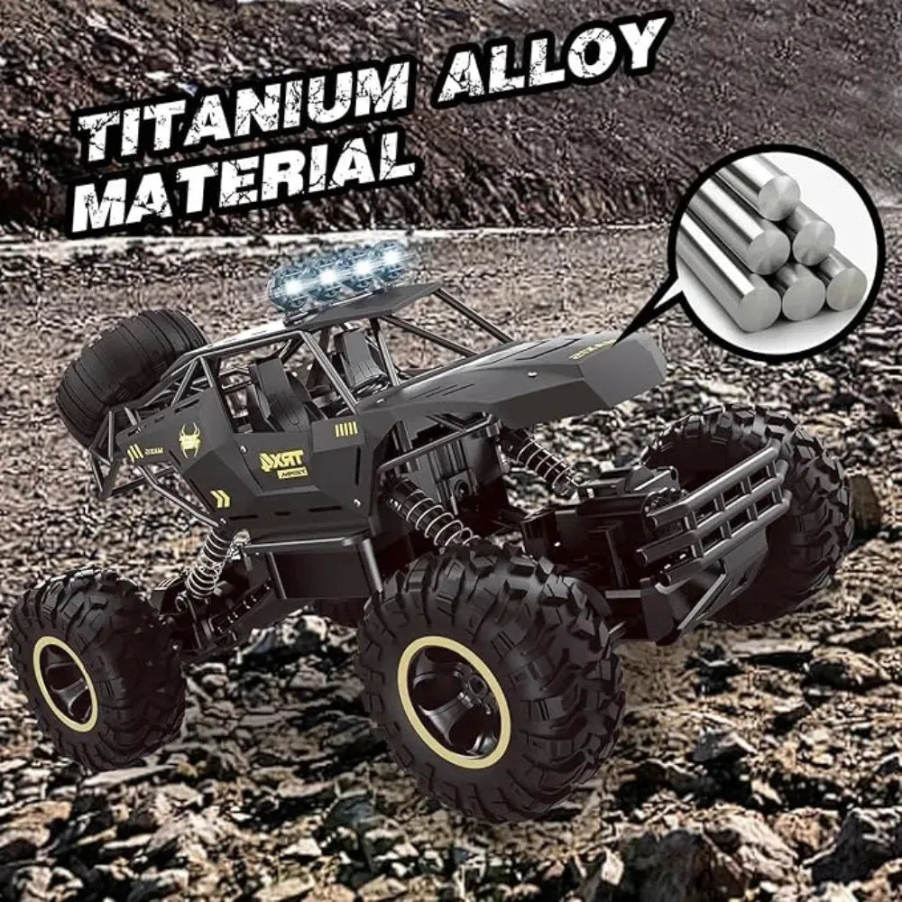 Nova Mart 4WD RC Rock Crawler off-road rechargeable toy truck with rugged tires and detailed body in action.
