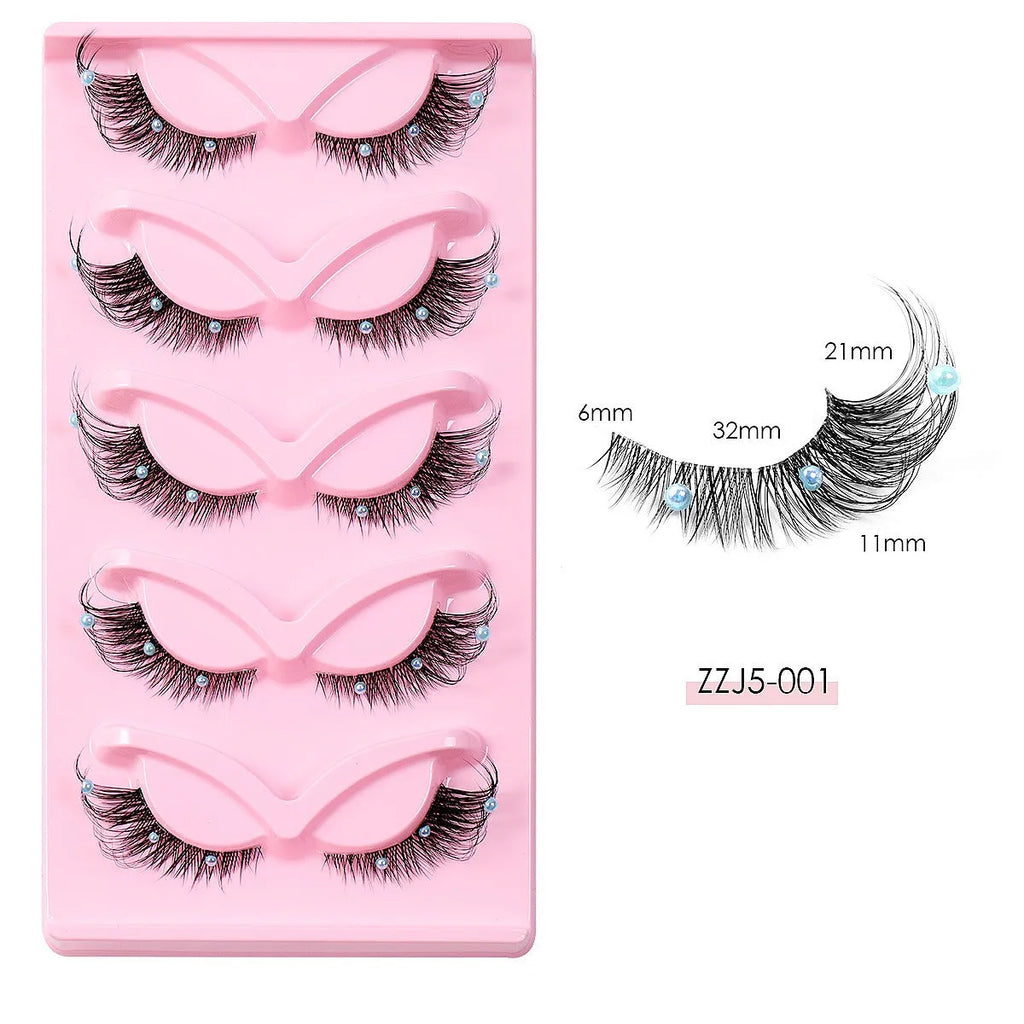 Five pairs of Nova Mart 3D Foxy Cat Eye Cluster Lashes for a dramatic, voluminous eyelash look in beauty and nail care.