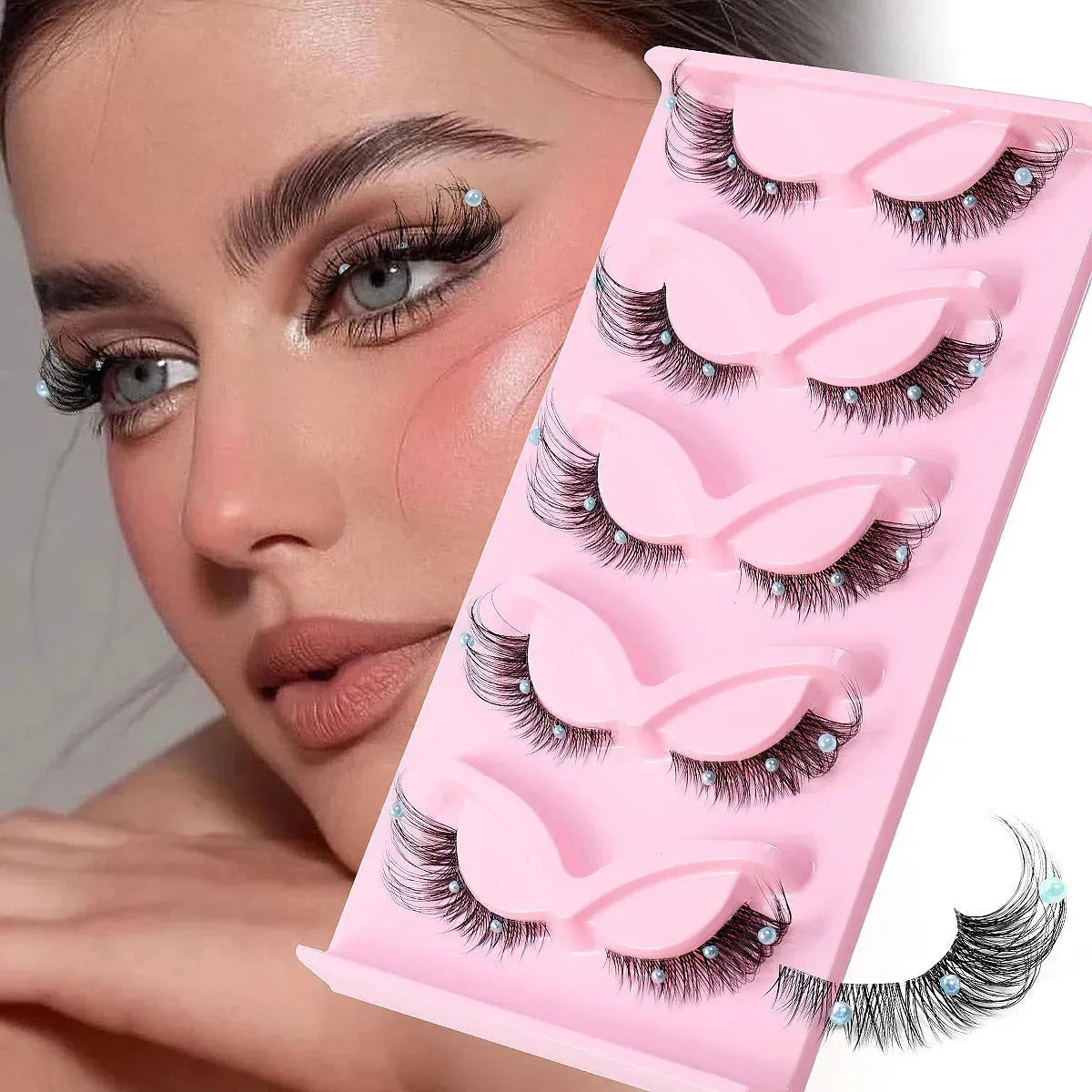 Five pairs of Nova Mart 3D Foxy Cat Eye Cluster Lashes, false eyelashes with a dramatic, voluminous eyelash design.