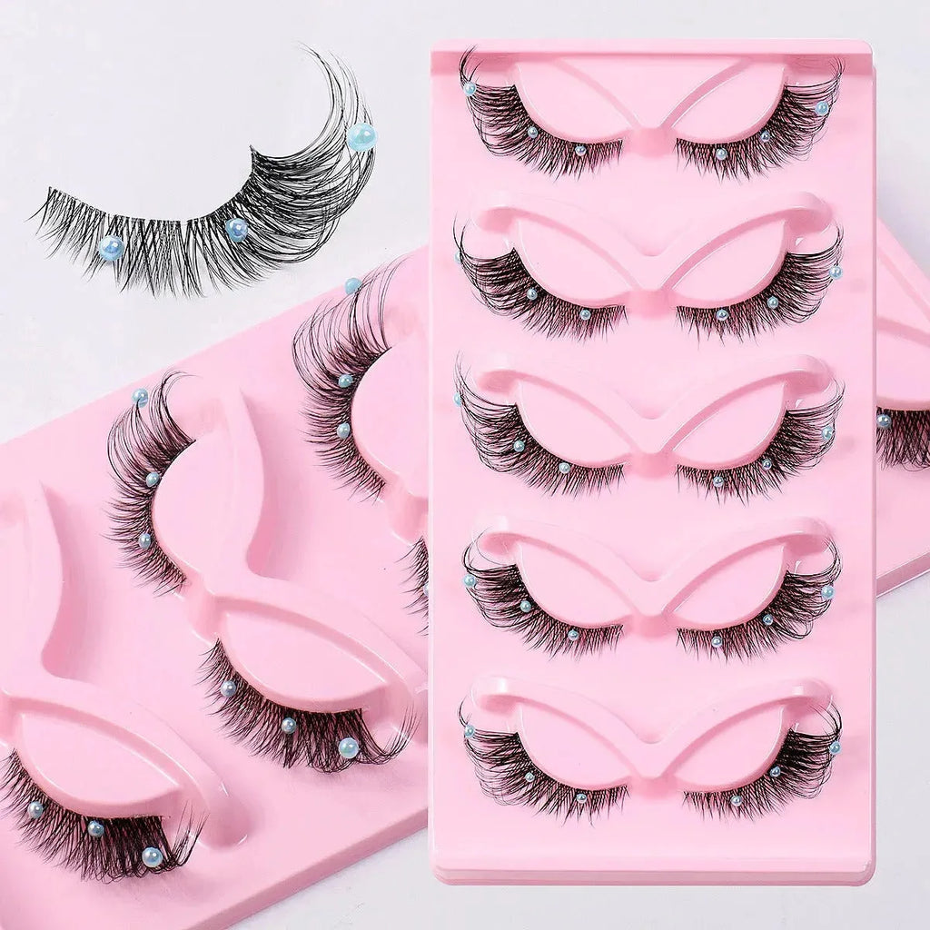 Five pairs of Nova Mart 3D Foxy Cat Eye Cluster Lashes, false eyelashes with voluminous, layered lash clusters for a dramatic look.