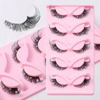 Five pairs of Nova Mart 3D Foxy Cat Eye Cluster Lashes, false eyelashes with voluminous, layered lash clusters for a dramatic look.