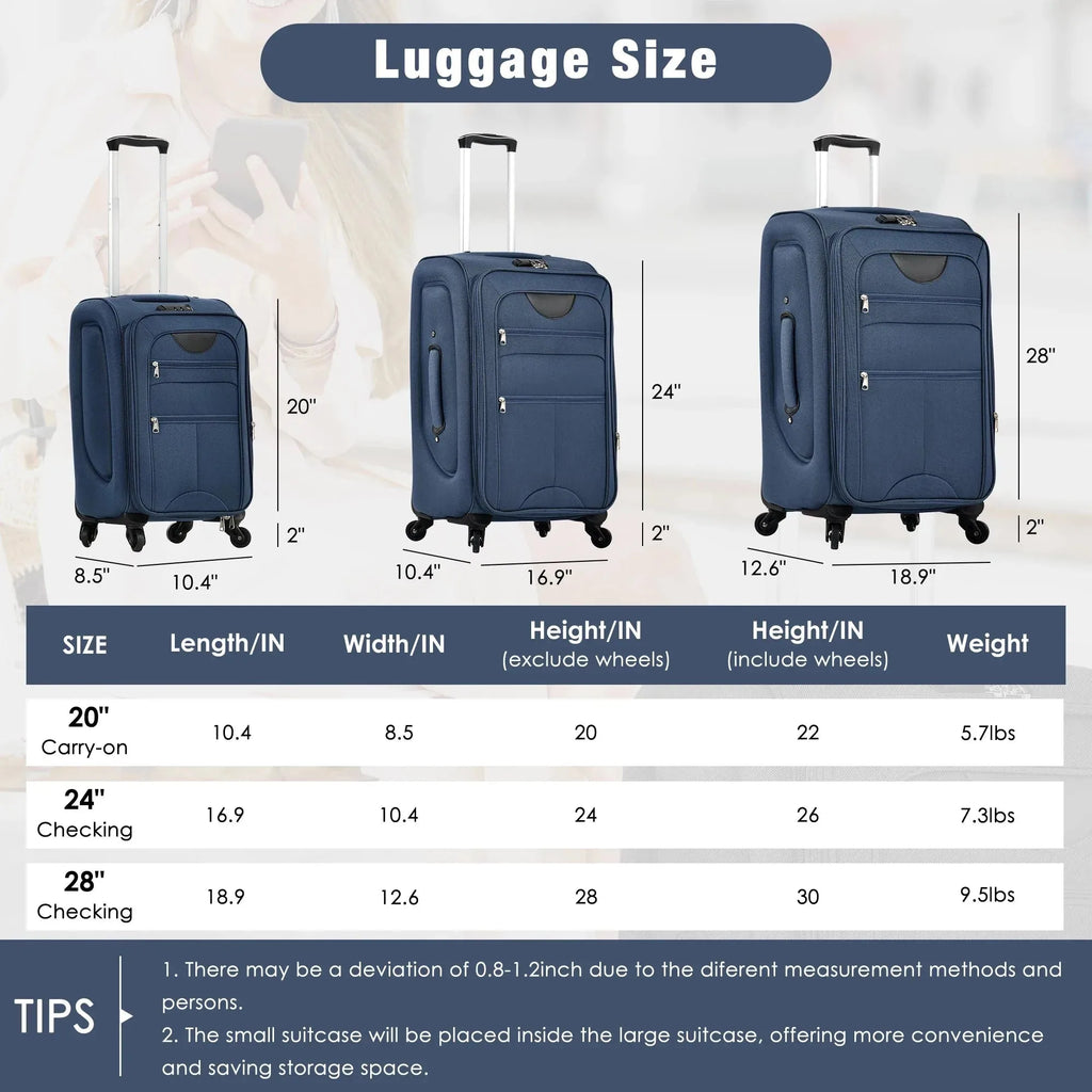 Set of five Nova Mart softside expandable luggage suitcases with TSA locks, featuring built-in handles and wheels for travel.