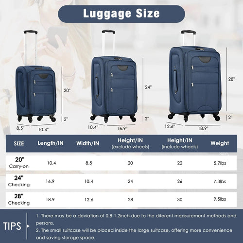5-Piece Softside Expandable Luggage Set – Durable 610D Oxford Fabric