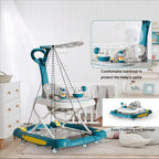 Nova Mart 6-in-1 baby push walker with music, lights, and dining tray, suitable for children 7 months and older, shown with colorful features.