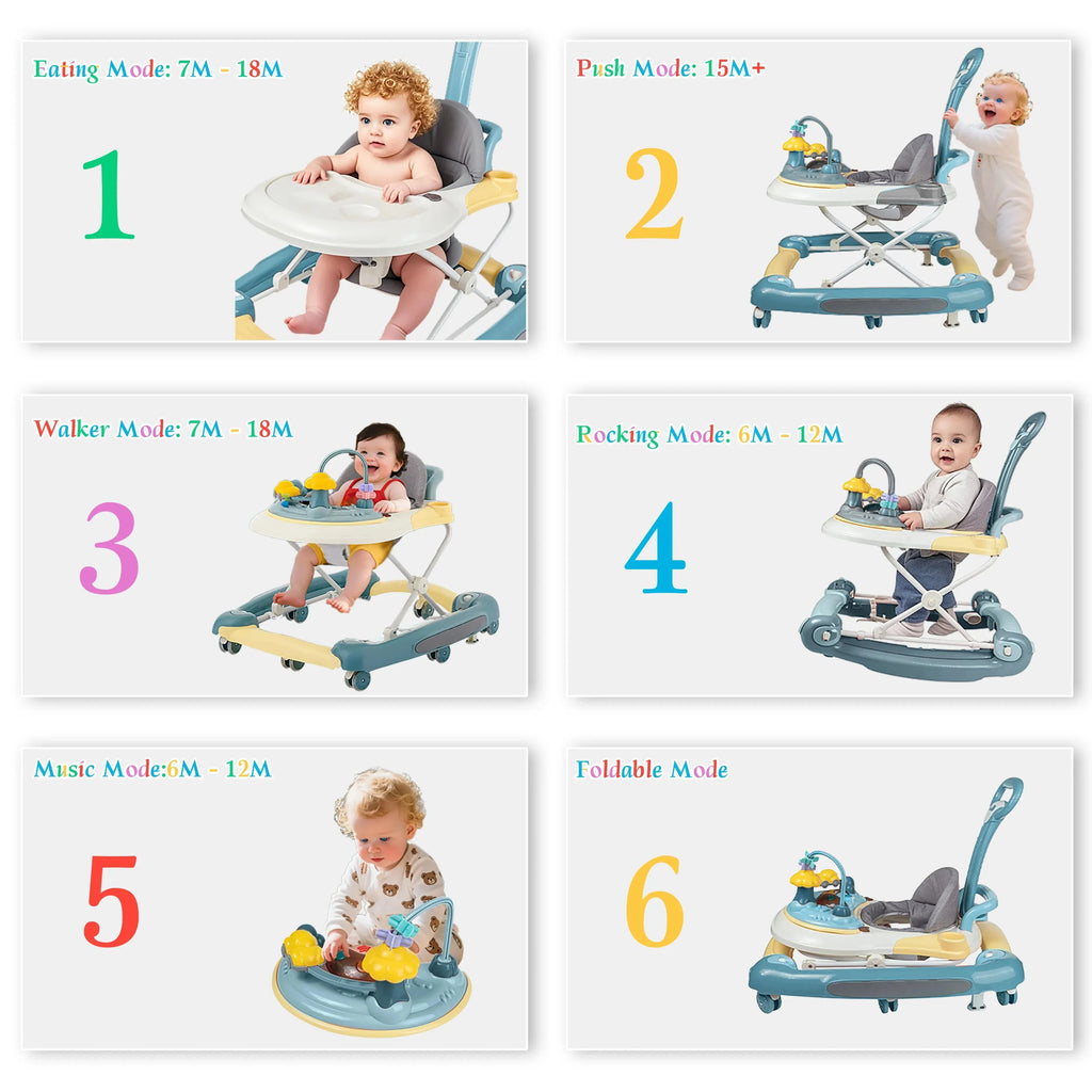 Nova Mart 6-in-1 baby push walker with music, lights, and dining tray, designed for children aged 7 months and above.