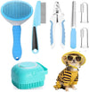 Nova Mart 7-piece pet grooming kit with self-cleaning brush and nail clipper, featuring various grooming tools for pets.