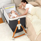 Foldable Nova Mart 3-in-1 baby bassinet with wheels and rocking feature, designed for bedside sleeping and easy mobility.