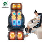 Nova Mart Shiatsu Neck and Back Massager with Heat, 3D Kneading Chair Pad showing the device on a chair for targeted relief.