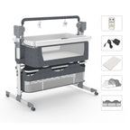 Automatic rocking baby bassinet by Nova Mart with remote control, wheels, and cozy bedding for infants.