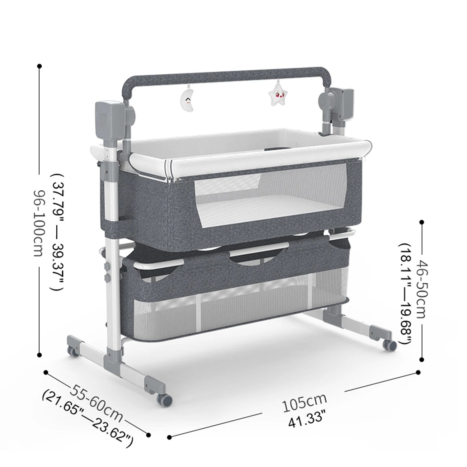 Automatic rocking baby bassinet by Nova Mart with remote control and wheels, featuring soft fabric and a cozy sleeping area for infants.