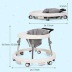 Foldable baby walker with adjustable height and activity tray from Nova Mart, showing the foldable frame and colorful activity surface.