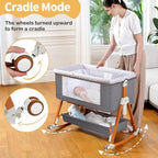 Foldable Nova Mart baby bassinet with wheels and rocking feature, designed for bedside sleep and easy mobility.