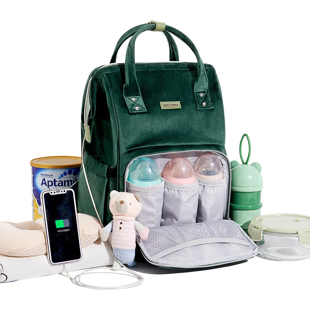 Sunveno diaper bag mommy backpack by Nova Mart with nappy organizer, showing spacious interior and multiple compartments for baby essentials.