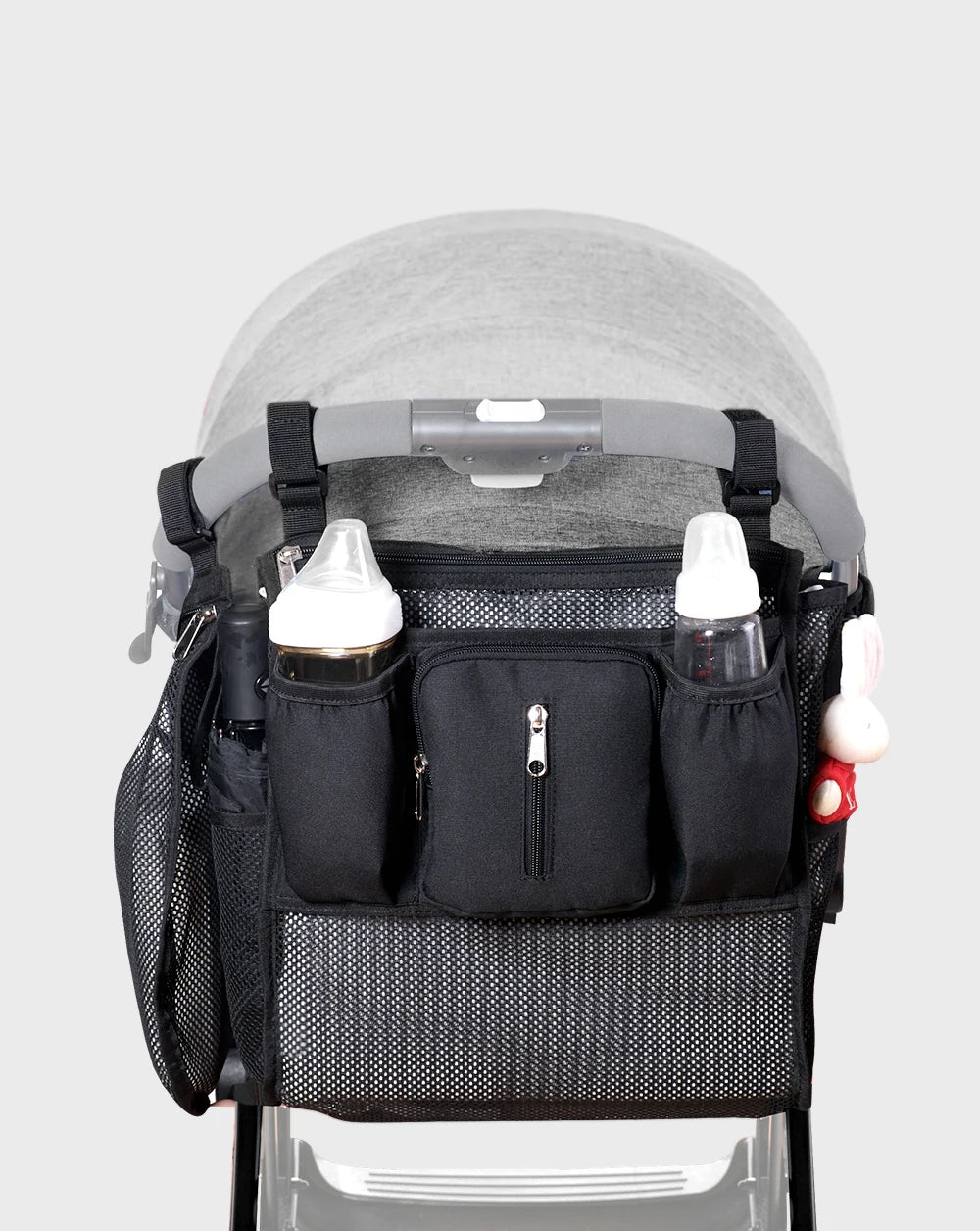 Nova Mart Sunveno Baby Stroller Organizer Bag with storage, featuring multiple compartments for convenient stroller accessories.