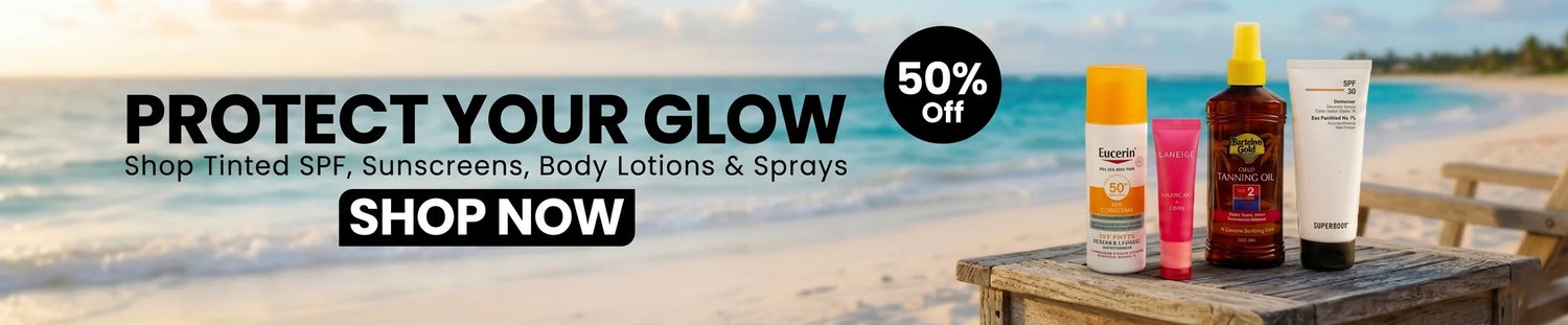NovaMart Sunscreen Sale - 50% Off Tinted SPF and Body Lotions on a tropical beach