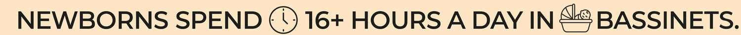 Educational banner from Nova Mart highlighting that newborns spend over 16 hours a day in bassinets, emphasizing the need for premium baby bedding safety.