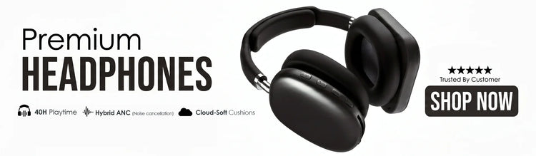 Nova Mart Premium Wireless Headphones with 40H playtime, Hybrid Active Noise Cancellation (ANC), and Cloud-Soft cushions for all-day comfort.