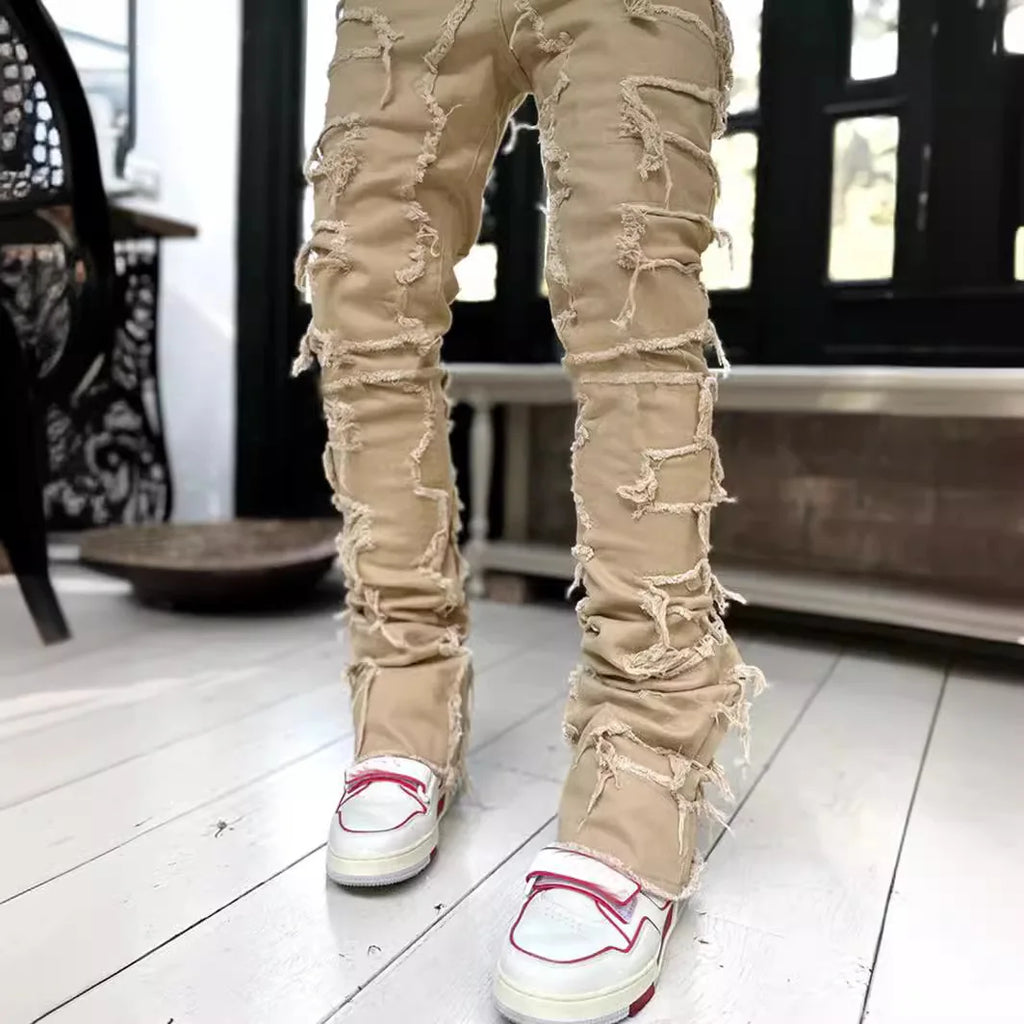 Men's straight-leg Jacquard denim jeans by Nova Mart featuring intricate pattern, stylish streetwear design, and classic fit.