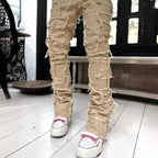Men's straight-leg Jacquard denim jeans by Nova Mart featuring intricate pattern, stylish streetwear design, and classic fit.
