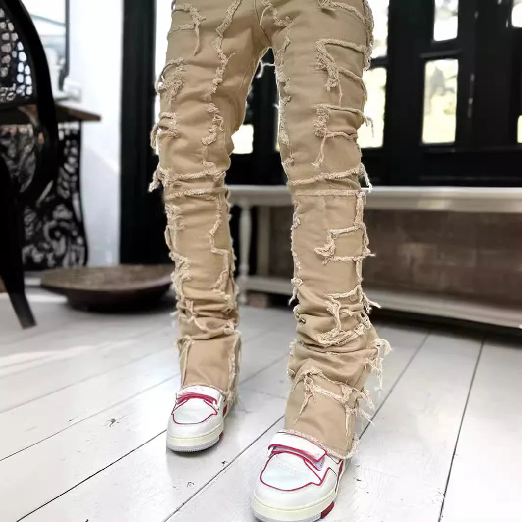Men's straight-leg Jacquard denim jeans by Nova Mart featuring intricate pattern, stylish streetwear design, and classic fit.