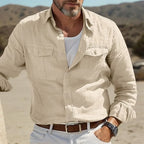 Men's casual cotton linen Hawaiian-style shirt by Nova Mart, featuring a relaxed fit and vibrant tropical print.