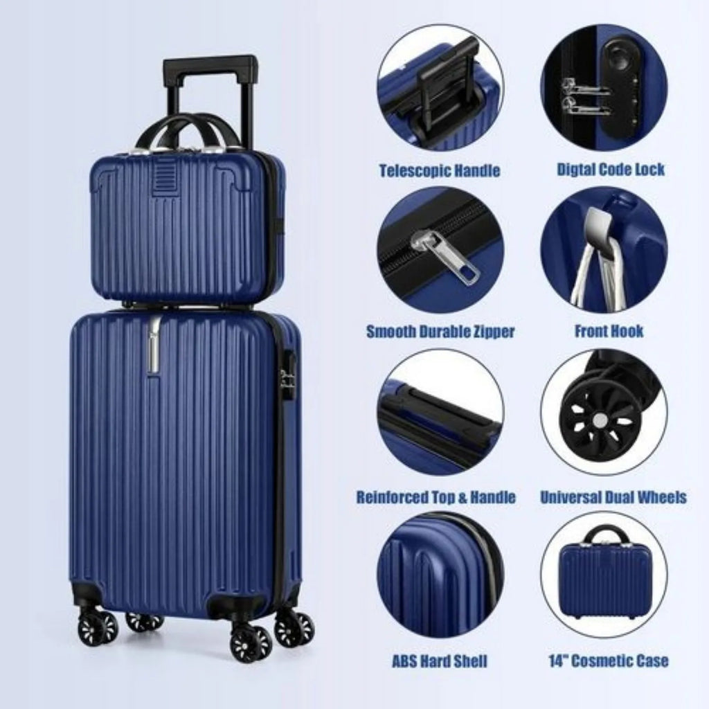 Two-piece Nova Mart hardshell nesting luggage set with TSA locks, including 20-inch and 14-inch suitcases, black color.