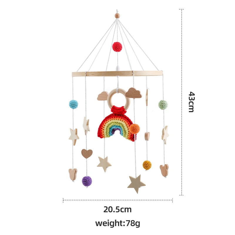 Wooden crochet star baby crib mobile with bell and rattle toy, Nova Mart baby toy for infants and nursery decor
